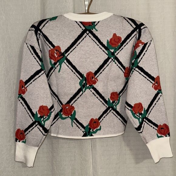 Anthro XXSP Maeve White Oversized Crop Crewneck Trellis Floral Pullover - Picture 11 of 17